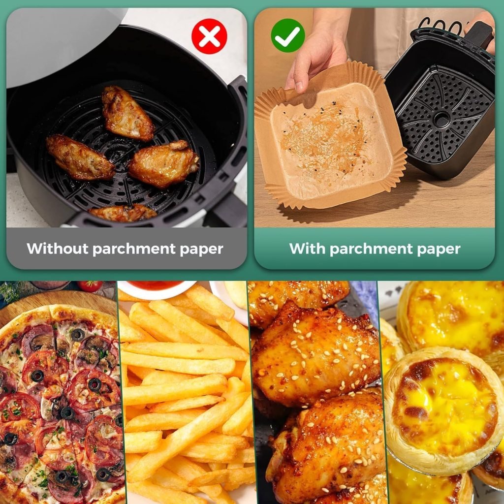 100 PCS Square Air Fryer Paper Sheets Disposable