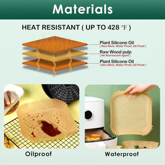100 PCS Square Air Fryer Paper Sheets Disposable