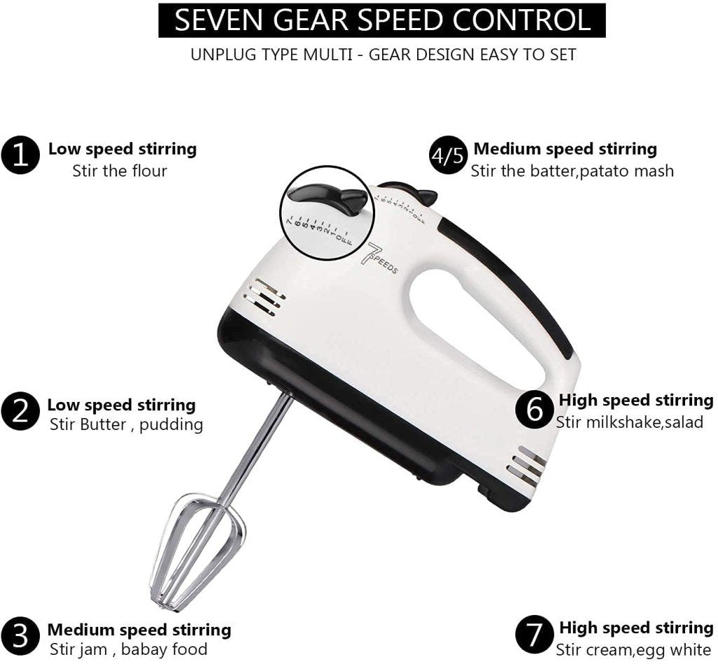 260W Egg Beater Electric Hand Mixer 7 Speed