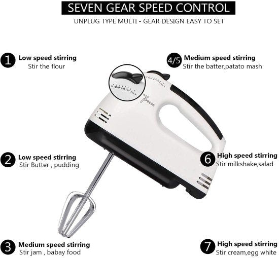260W Egg Beater Electric Hand Mixer 7 Speed